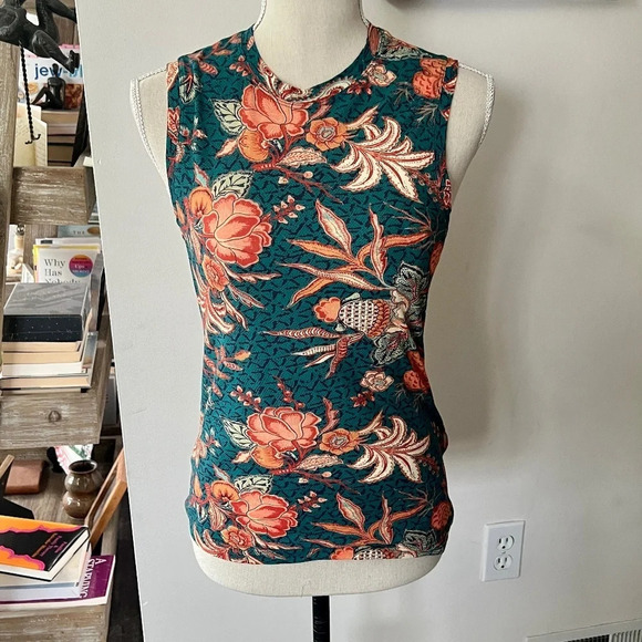 Ulla Johnson Blue Floral Print Sleeveless Crew Neck Top Size P = S - Picture 1 of 4
